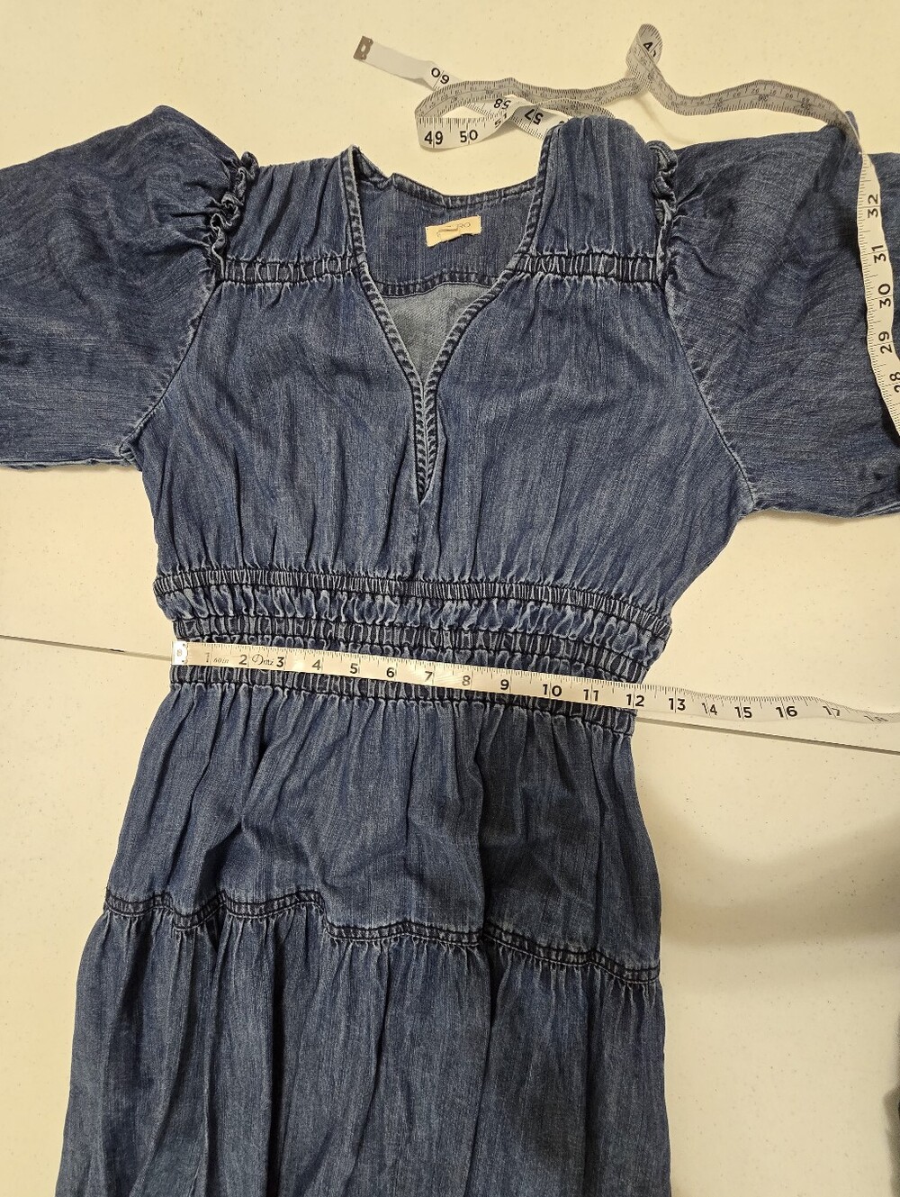 Anthropologie Pilcro Smocked Puffed sleeve Denim Midi Dress Women's XS - Picture 7 of 13